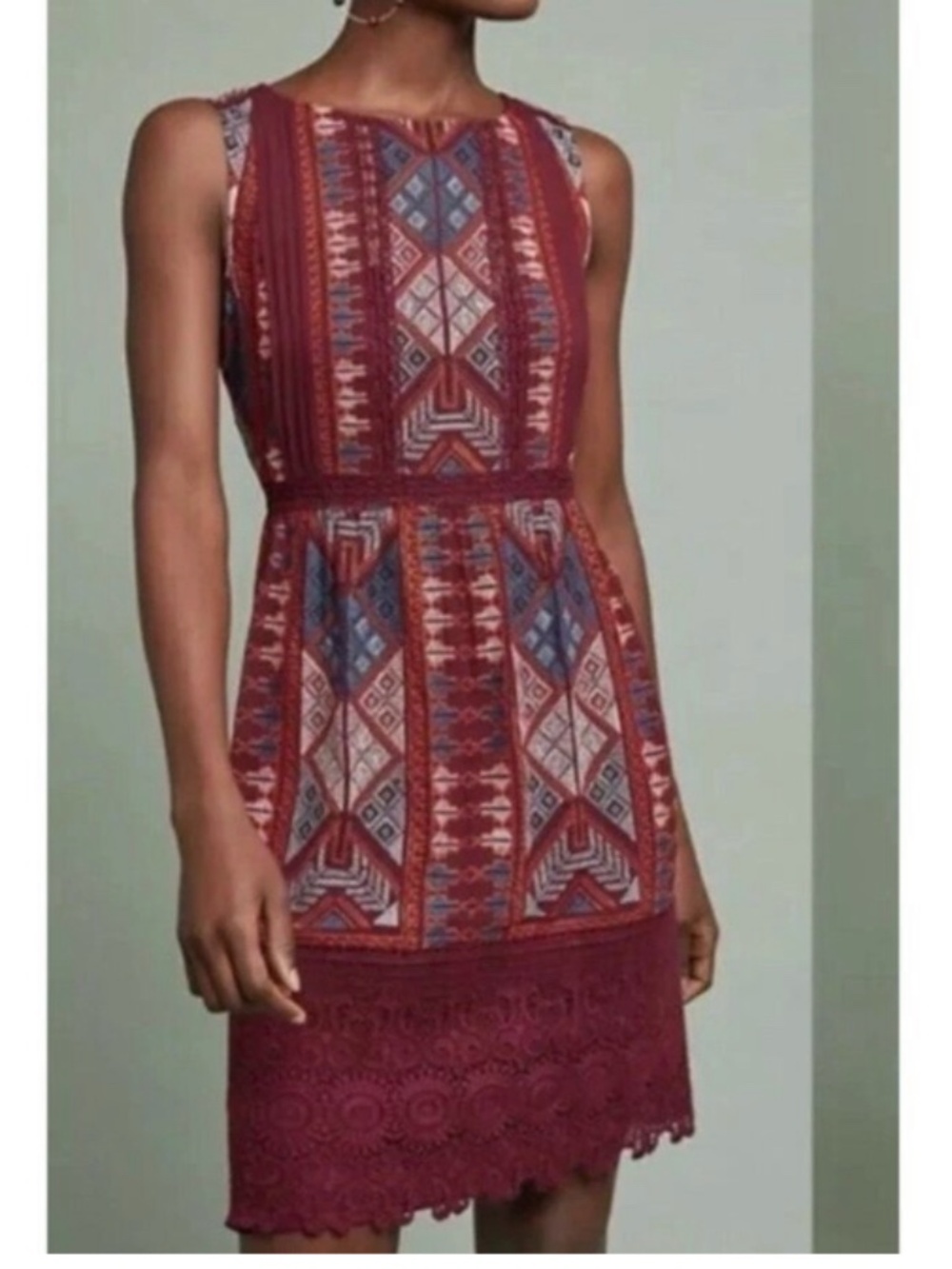 Anthropologie Akemi+Kin Beaumier Embroidered Boho Shift Dress Lace Hem Size 00